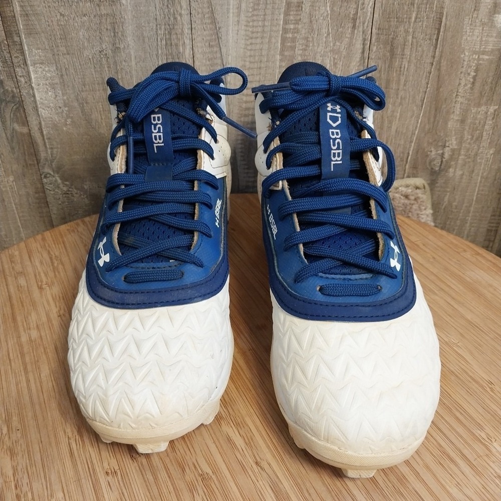 Under Armour Leadoff Mid Cleats 3.5 youth Blue/ White Good Condition - Picture 3 of 14